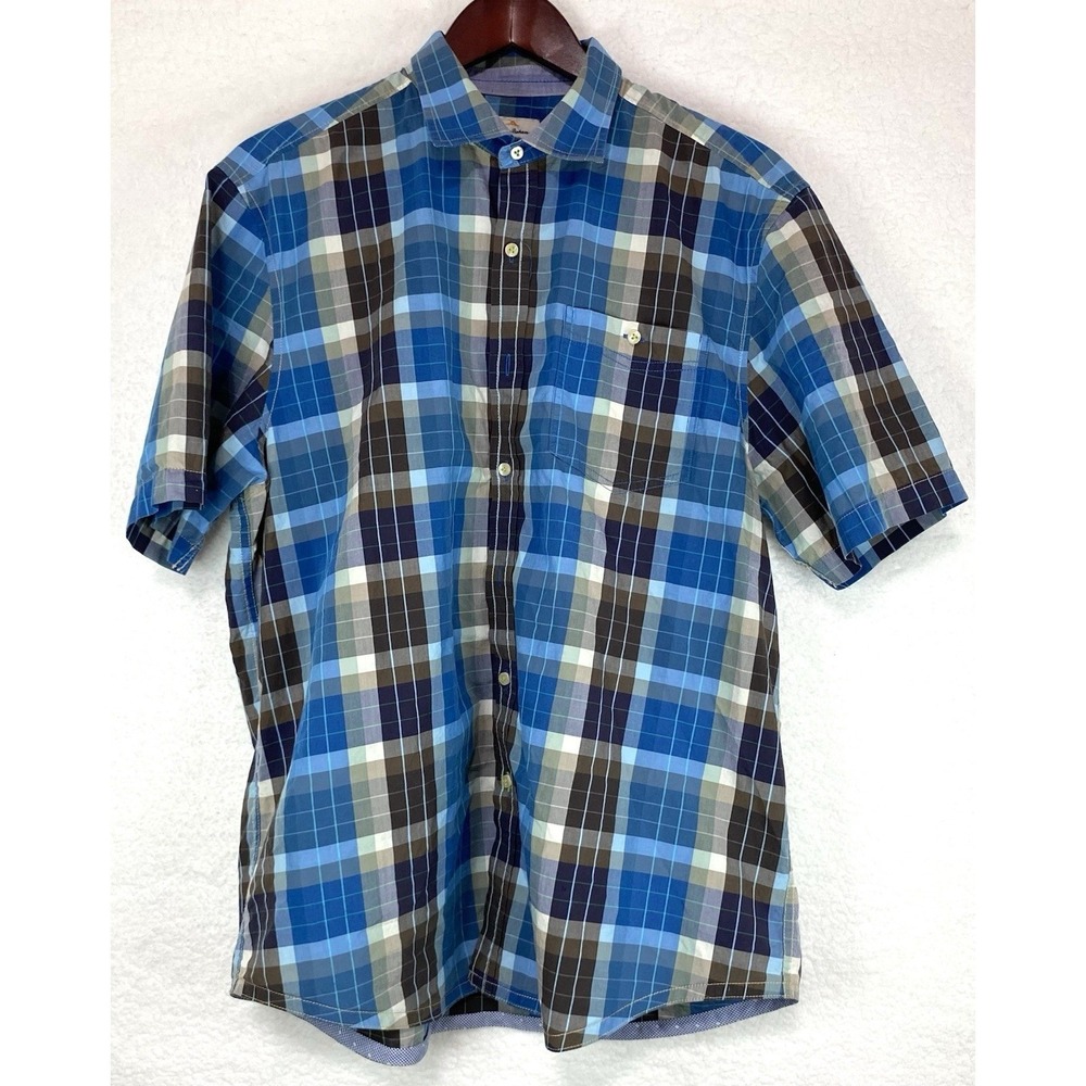 Tommy Bahama Mens Shirt Island‎ Crafted Large Button Down Blue Plaid Pocket